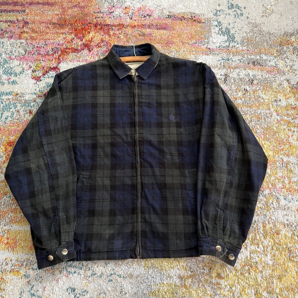 Vintage Nautica Reversible Jacket Men XL Tan Corduroy Plaid Full Zip Bomber